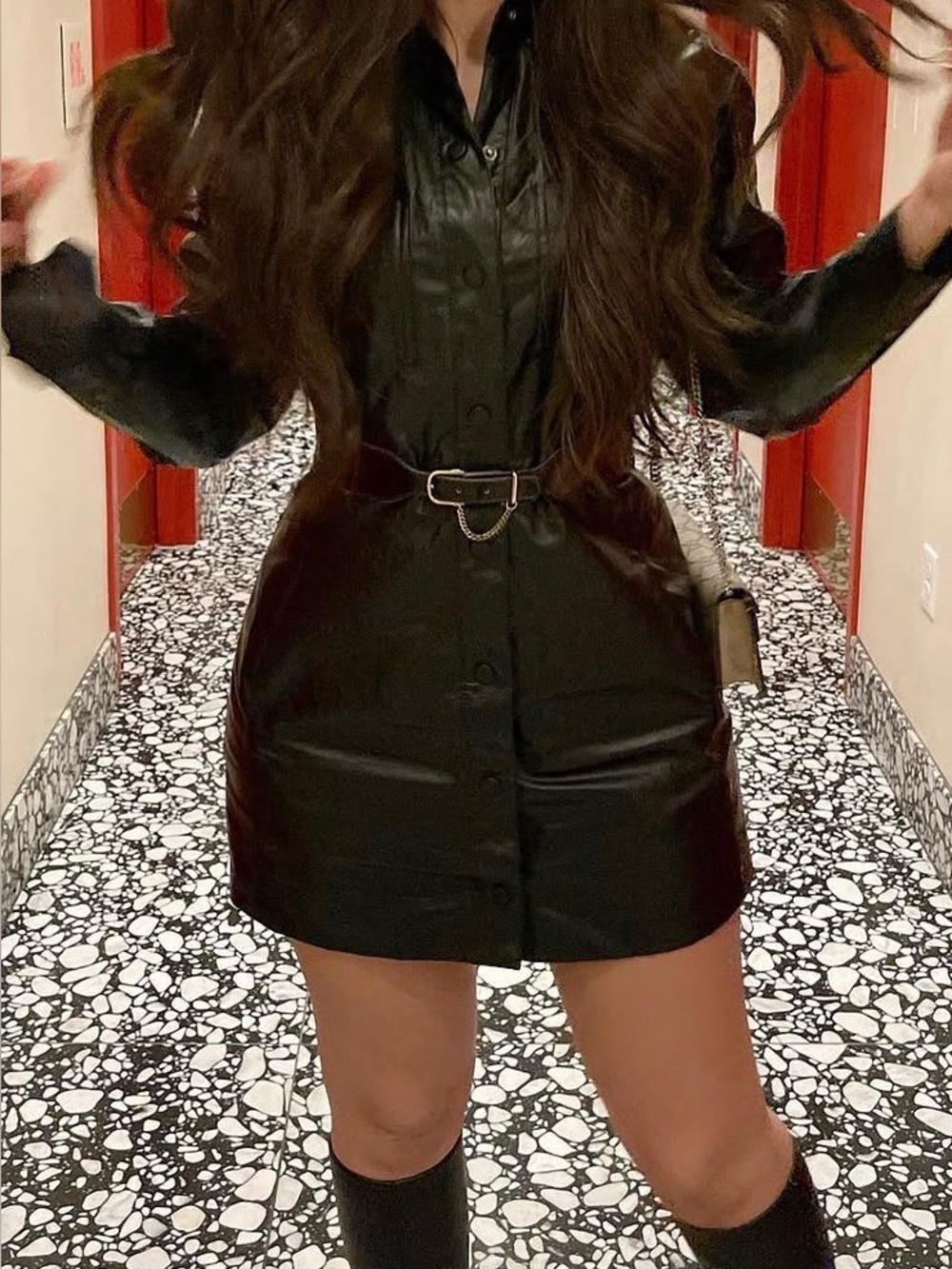 Zara Black Faux Leather Shirt Dress Jacket